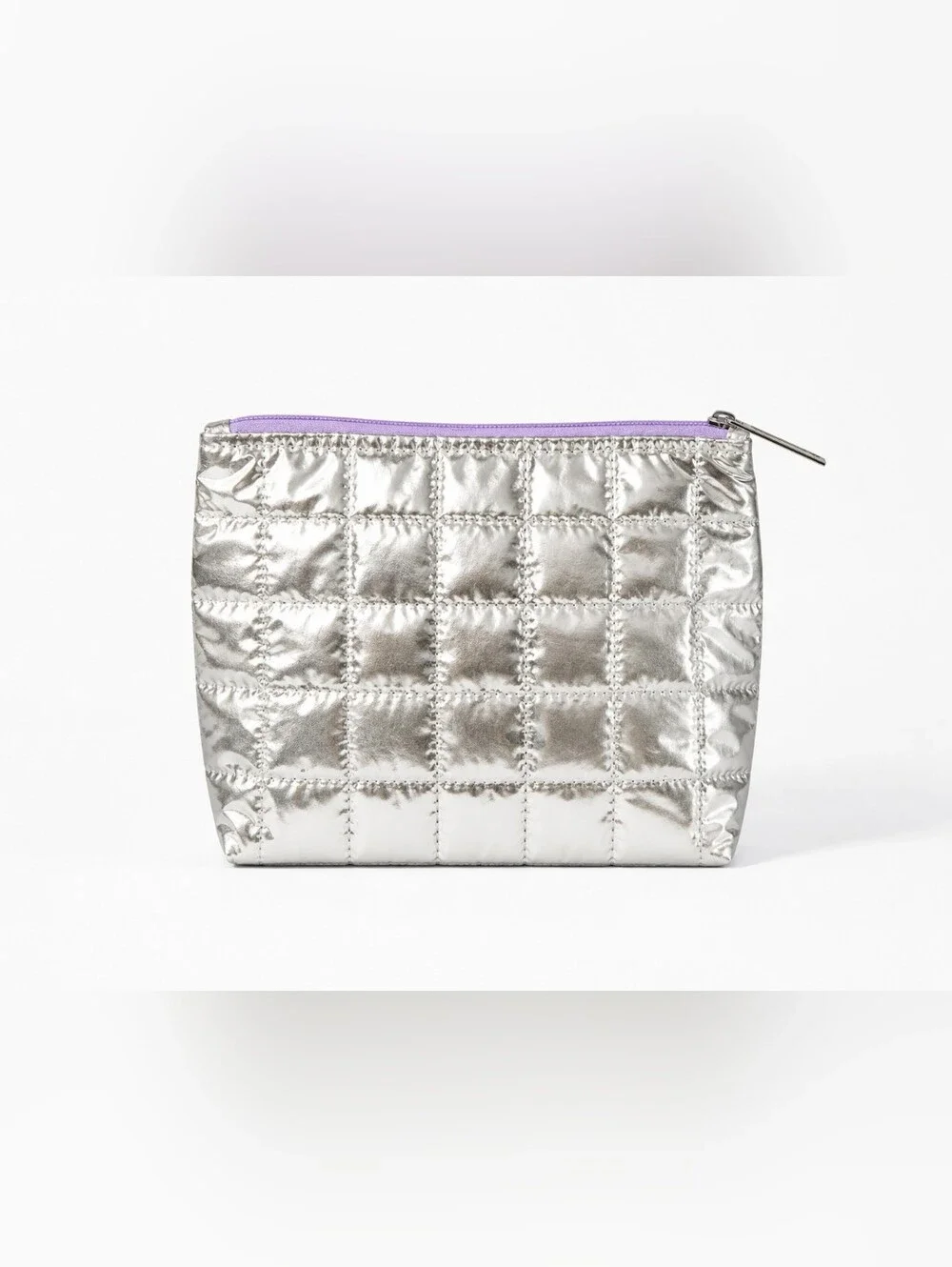 Clinique Metallic Silver Quilted Cosmetic Puffer Makeup Bag NWOT
